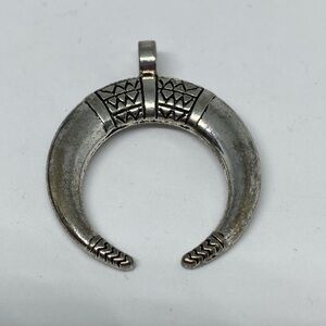 Crescent moon pendant silver tone cow bull horns